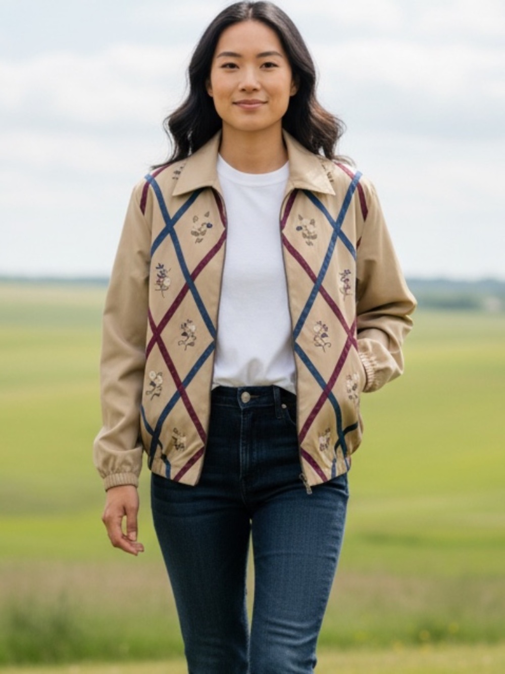 Alfred Dunner Embroidered flower striped jacket